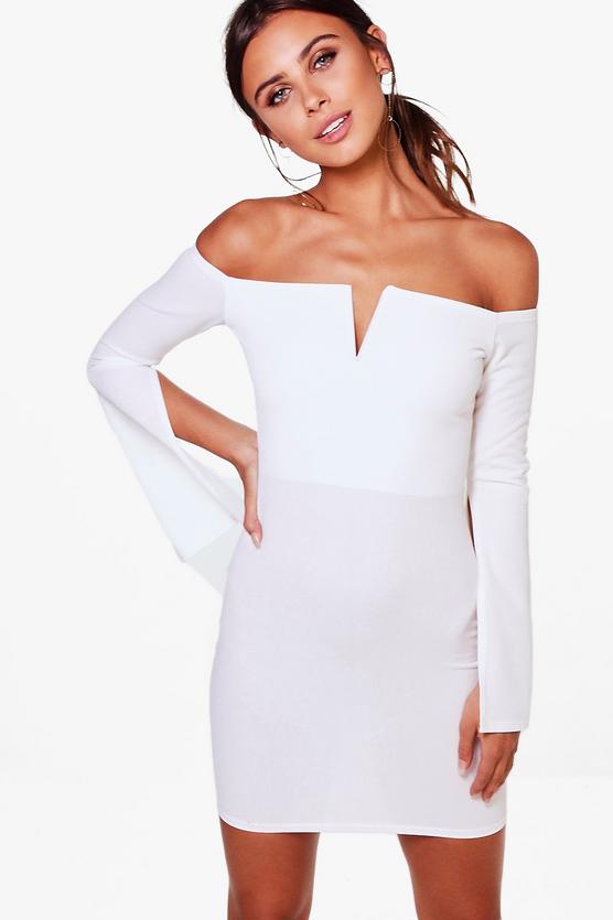 Petite Esme Off The Shoulder Split Sleeve Dress